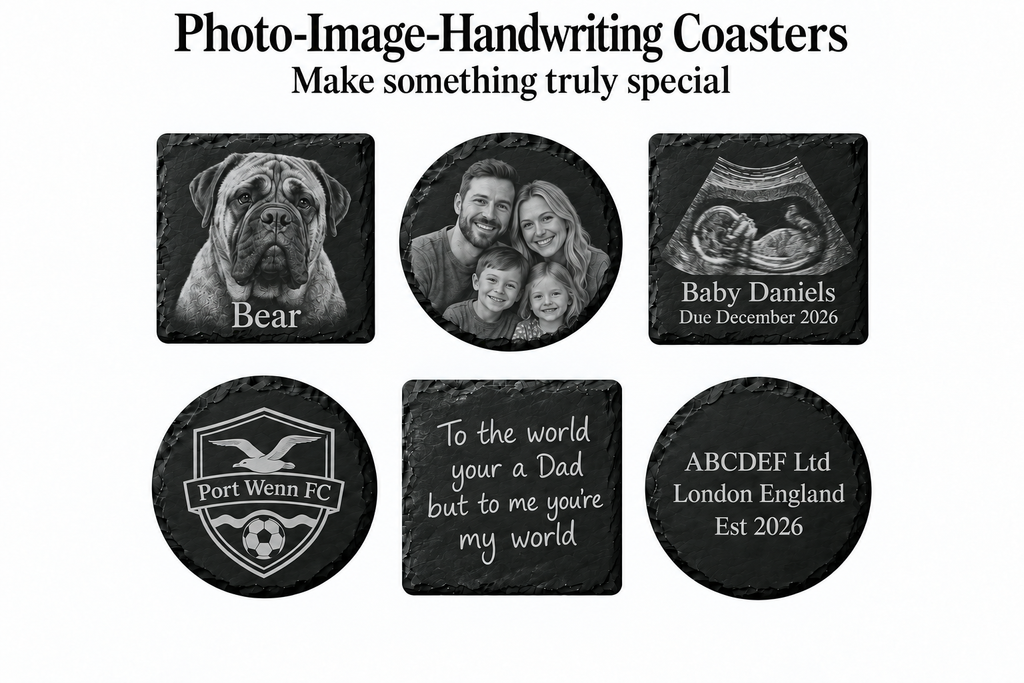 Personalised Photo, Image, Handwriting. Slate Coasters