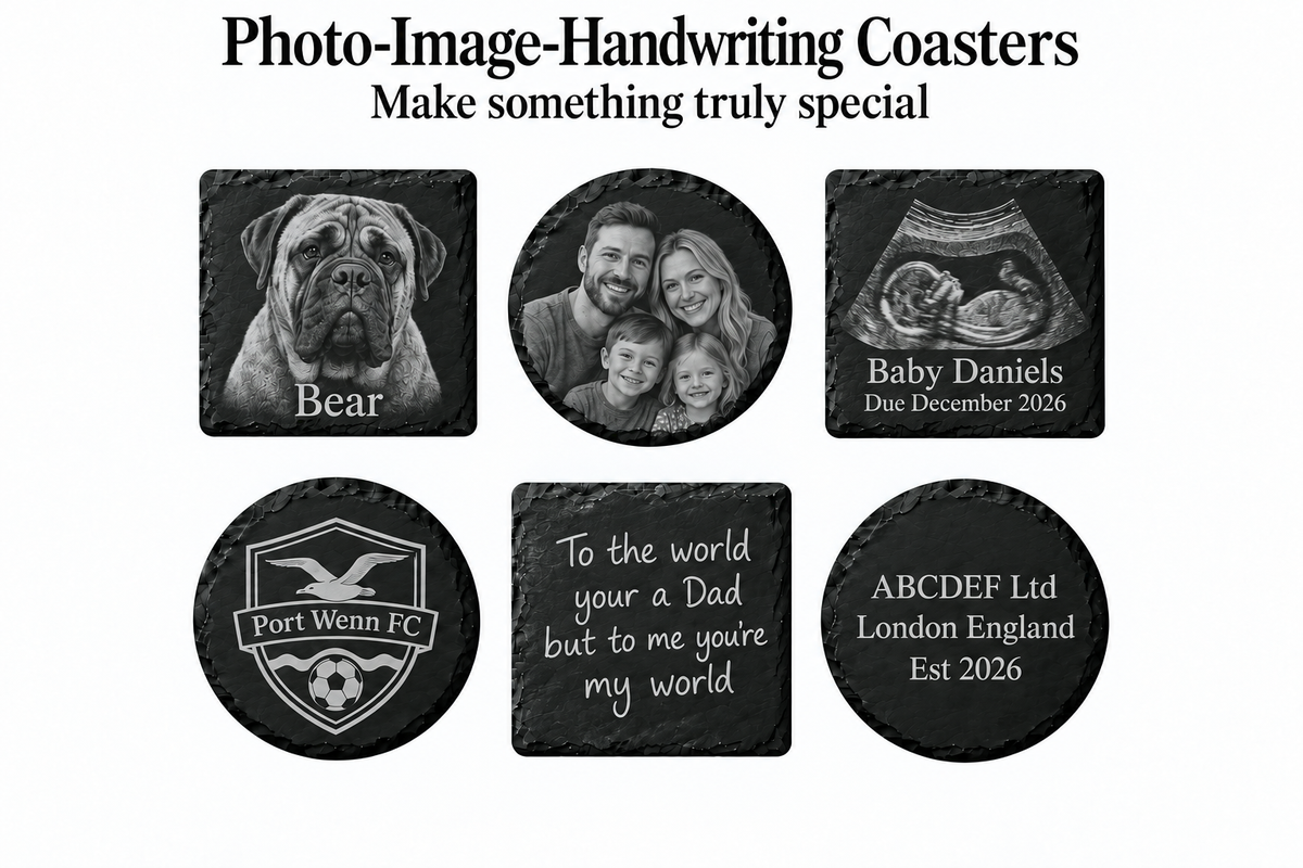 Personalised Photo, Image, Handwriting. Slate Coasters