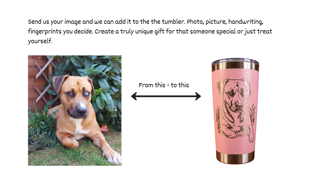 20oz Personalised Tumbler. Photo, Image, Handwriting.