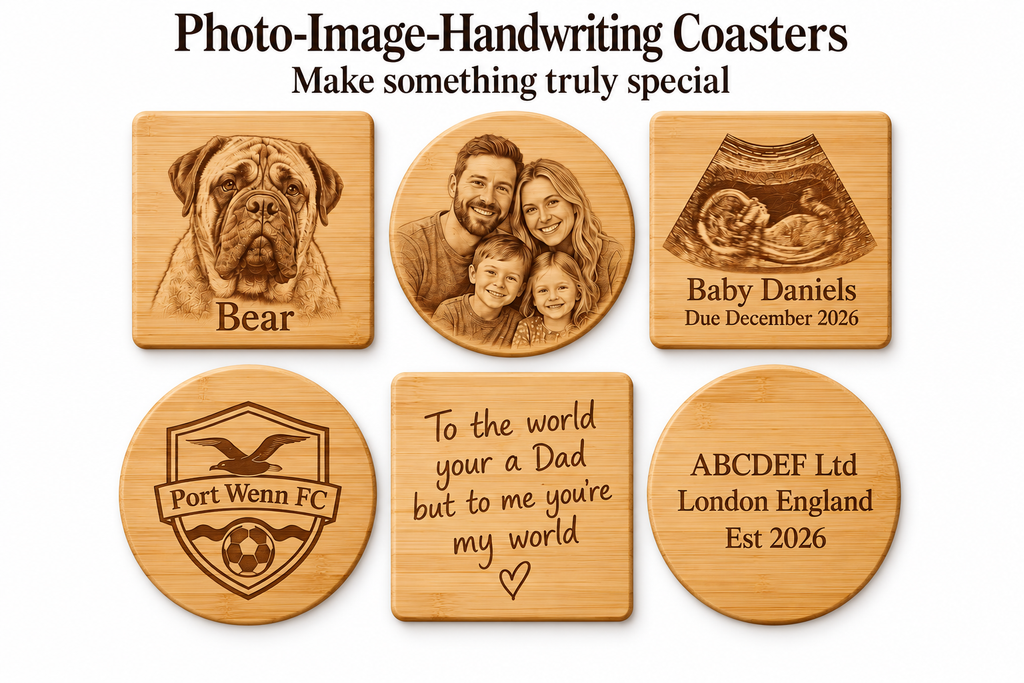 Personalised Photo, Image, Handwriting. Wood coaters